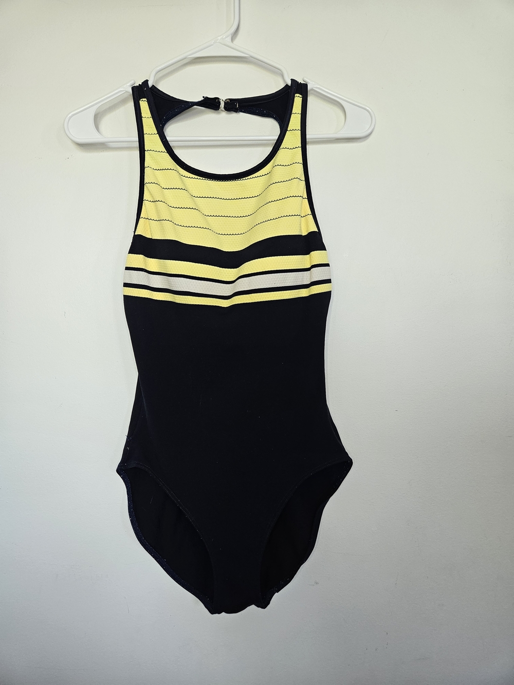 Baltex Body ID Vintage One Piece Swimsuit Yellow Black Striped Halter Scoop Back